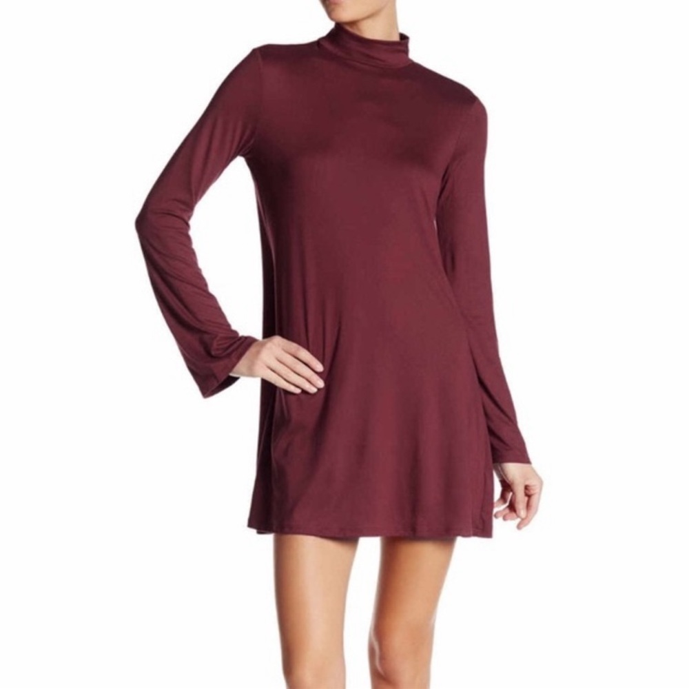 BeBop Maroon Mini Dress Mock Neck Bell Sleeves Medium